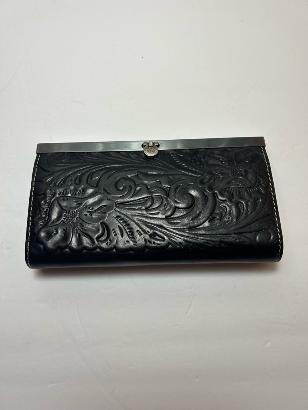 Patria Nash Embossed Floral Leather Clutch Wallet in Black